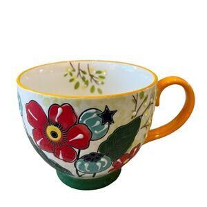 POTTER'S STUDIO Floral Ceramic Coffee or Tea Mug 12oz. Colorful Yellow Trim New